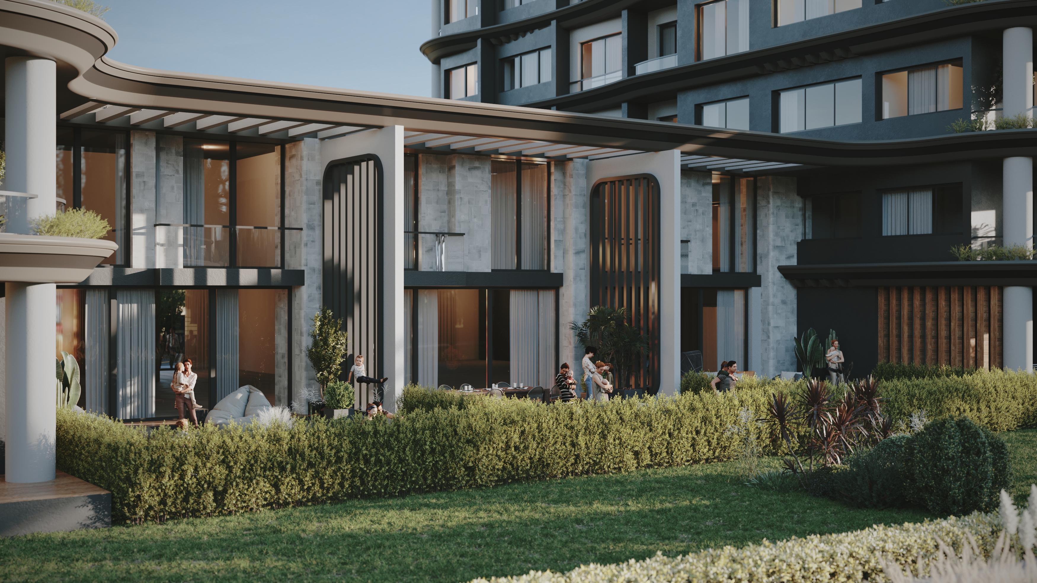 UBB Mersin Tekince Konut Kompleksi - Gündüz & Gece Aydınlatmalı Dış Cephe Görselleştirme